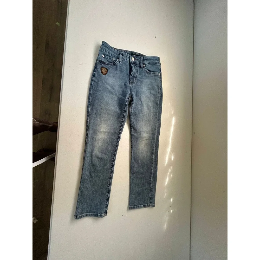 Ralph Lauren Kids Blue Denim Jeans Embellished Logo Straight‎ Leg Cotton Blend